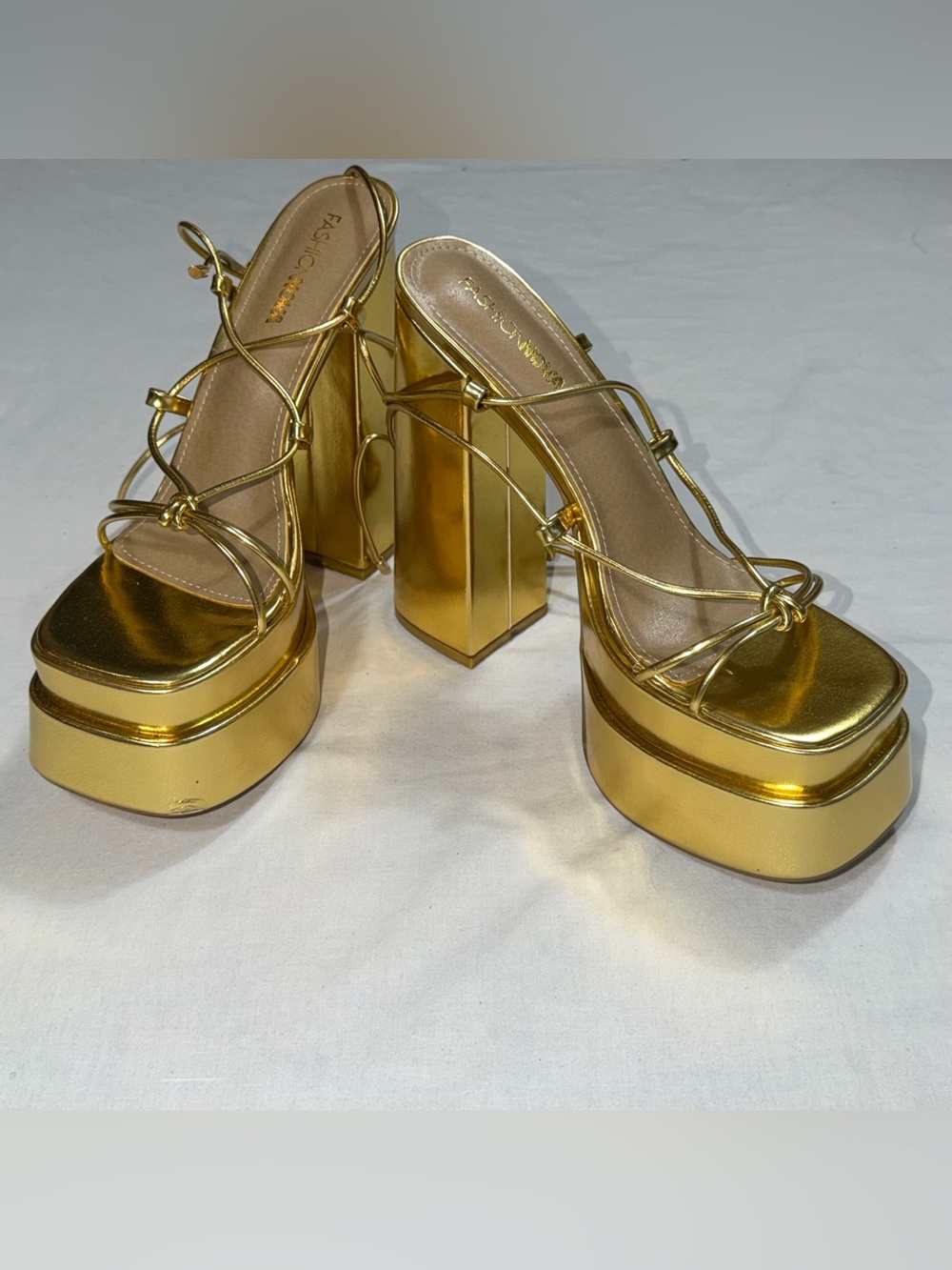 Fashion Nova That’s So Groovy Gold Platform Heels Women 8.5 Lace Up Y2K